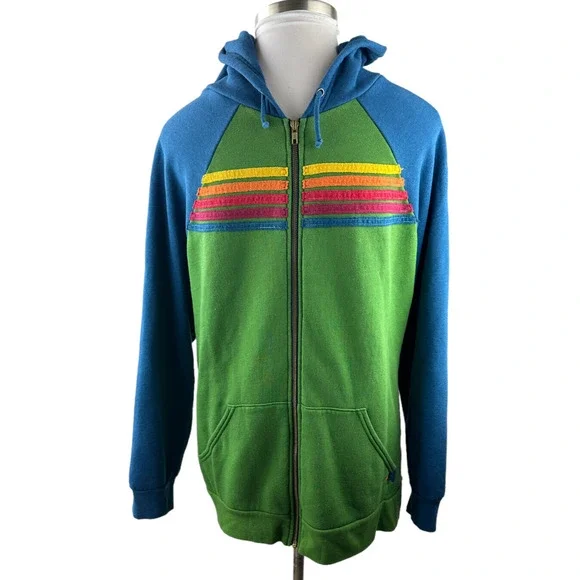 *Rare* Aviator Nation 5 Stripe Hoodie Full Zip Colorblock Jacket Green Blue XXL - Picture 3 of 15